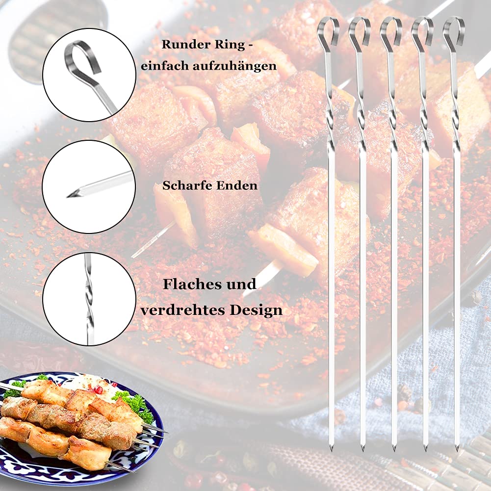 Spiedini BBQ Acciaio Inox 20 Pezzi - Piatti, Riutilizzabili, 37,5cm, Per Carne E Verdure, Lavabili