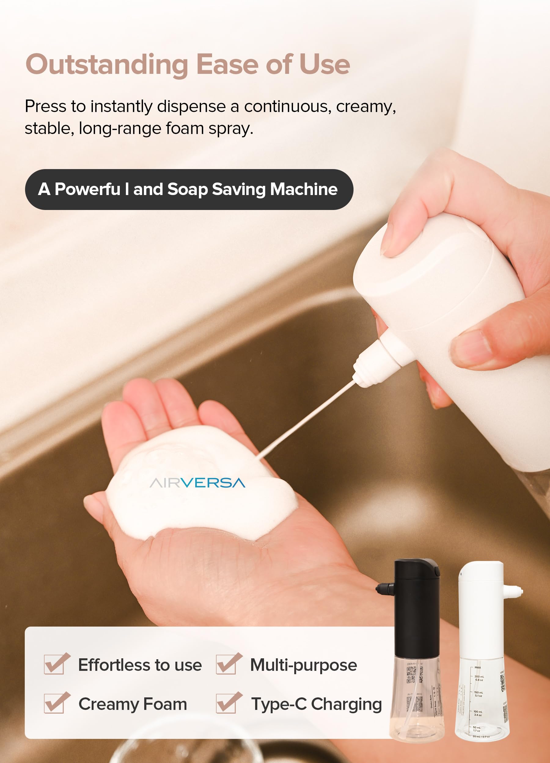 Electric Foam Dispenser Stater Kit Shampoo Companion 1100mAh IPX8 for Body Wash with Hair Scalp Massager Shampoo Brush for Woman Men Baby Kid Dog Cat Shampoo Foaming Sprayer for Bathroom ES1