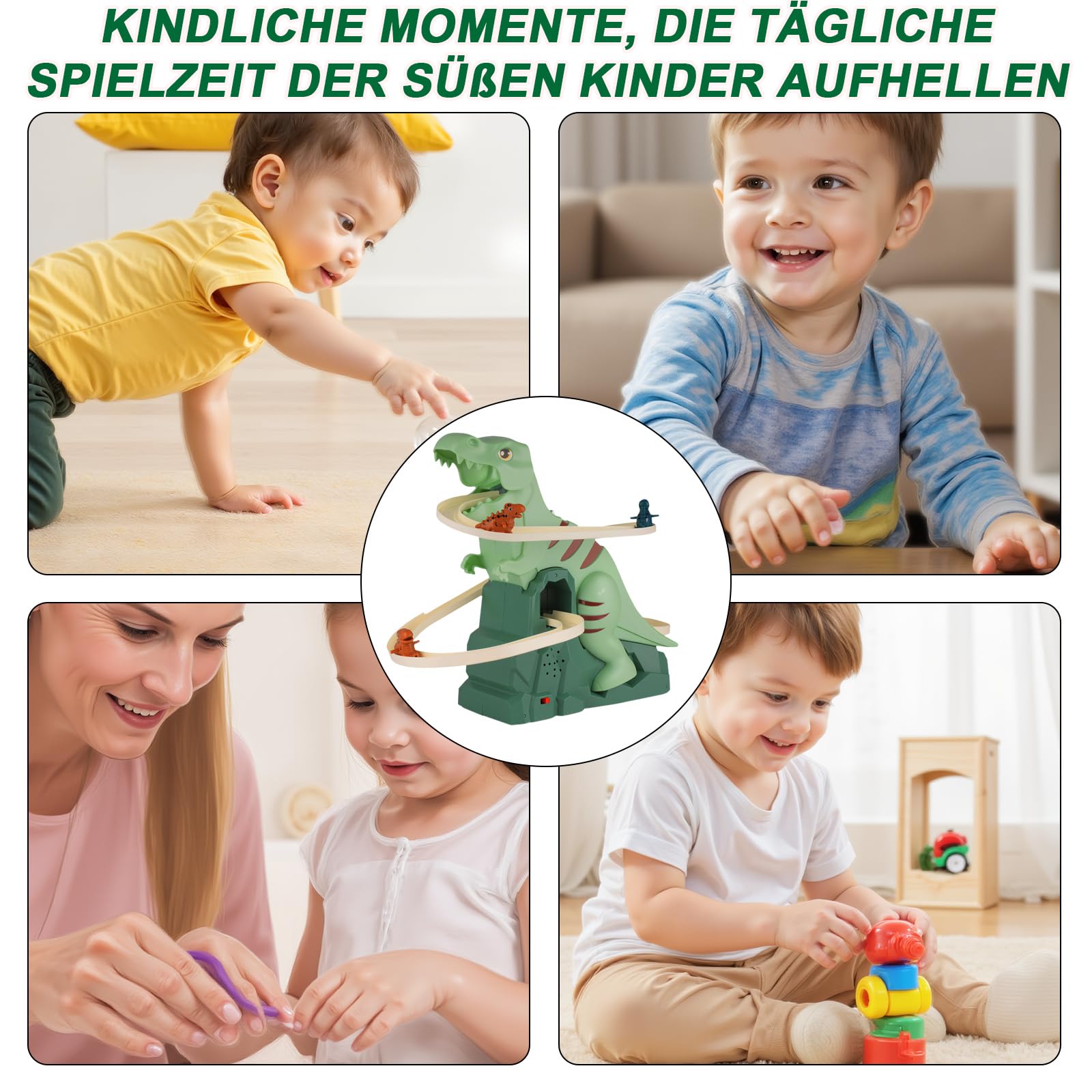 Dinosaurier Spielzeug Elektronischer Slide Mit Lichtern Und Kinder Musik - Kinder Achterbahn Spielzeug, Slide Track mit 3 Dinosauriern, Dinosaur Climbing Roller Coaster Toy FüR Kleinkinder, Spiele