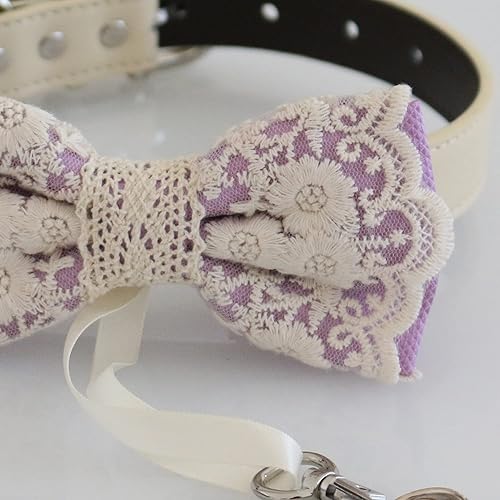 Miniatura 2 de Lilac bow tie collar, proposal Dog ring bearer adjustable M XXL collar, Purple lace county rustic elegance Wedding dog collar, dog lover