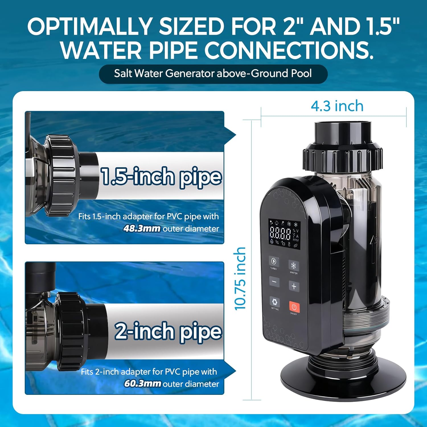 Salt Water Pool Chlorinator System – Smart Saltwater Chlorine Generator with Titanium Cell, FCC & ETL Certified, Wi-Fi & App Control, Digital Panel, Self-Cleaning, for Pools up to 40,000 Gallons