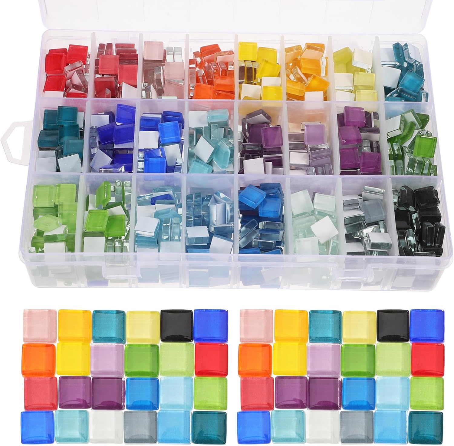 Tofficu Colors Glass Tiles for Crafts, 1100 Pieces Stained Glass Kit, Multi- for DIY Art Projects, Coasters, Picture Frames, and Home Decoration, 7.48 X 4.96 X 1.37 Inch Box