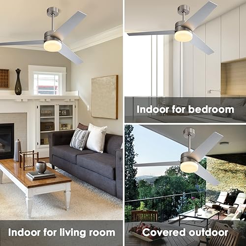 Miniatura 8 de WINGBO Ventilador de techo moderno de 52 pulgadas con luces y control remoto, ventilador de techo contemporáneo de níquel cepillado, 3 aspas