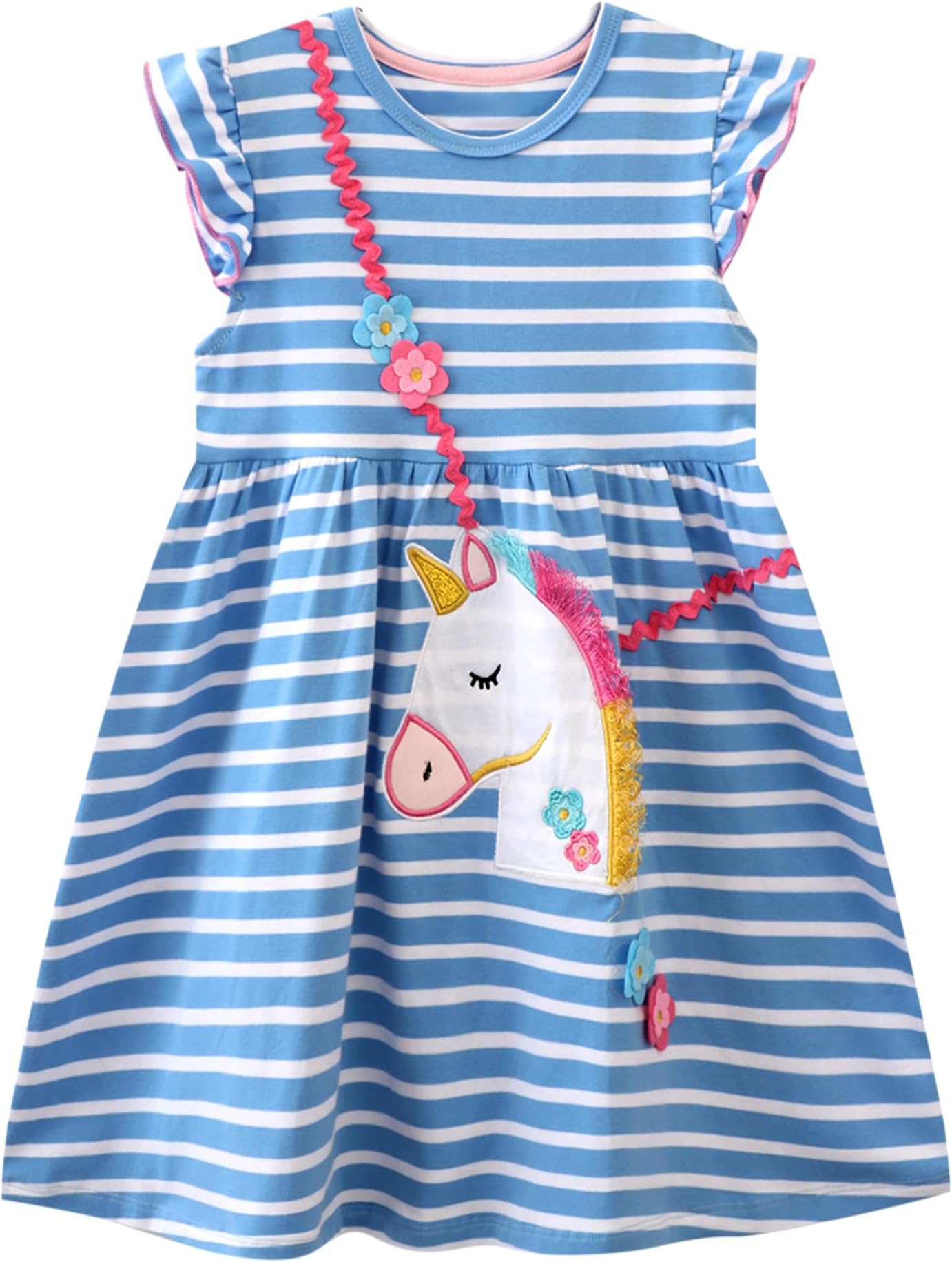 Dresses Girls Kids Tulle Dress with Short Sleeves/Long Sleeves Cotton Sequins Rainbow Animal Pattern Summer Spring Autumn Skirt Dress Casual Outfits for Kids Toddlers Children Age 2-7 Years