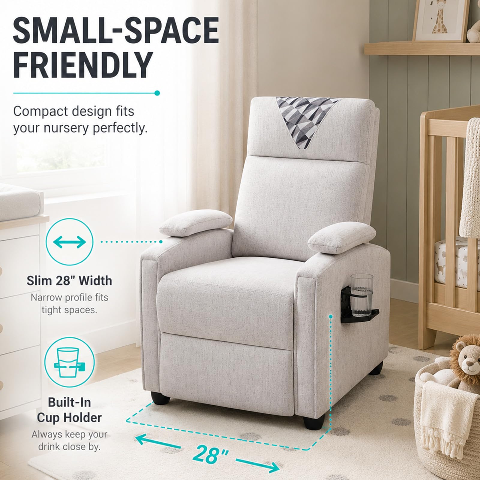 HRVEOCEI Modern Small Recliners for Adults, Gray Recliner Chair with Cup Holder, — product photo