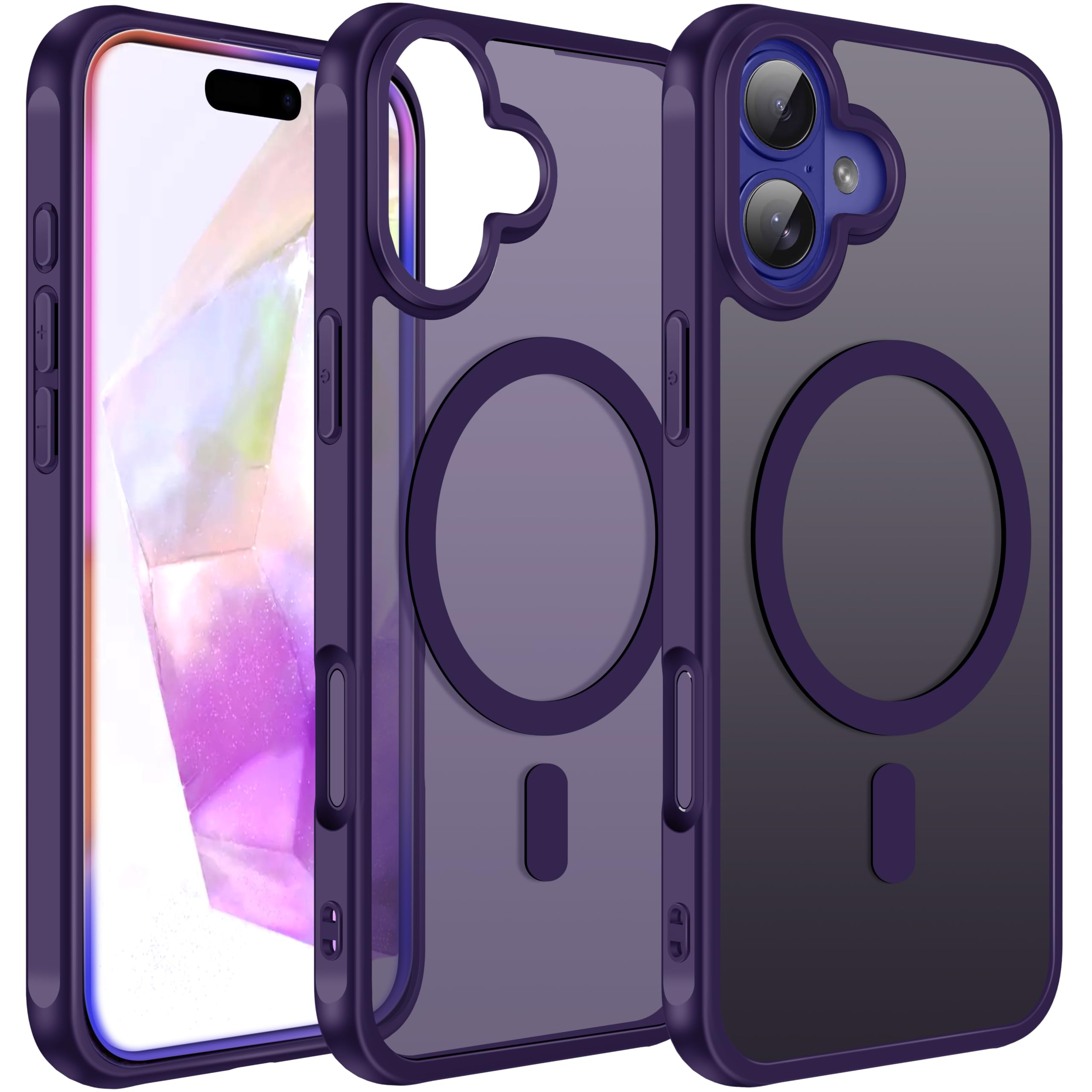 iVoler Cover Magnetica per iPhone 16 Plus, [Compatibile con MagSafe] [Protezione Antiurto di Grado Militare] Custodia Traslucida Opaca Posteriore Sottile Silicone Protettiva Case（Viola）