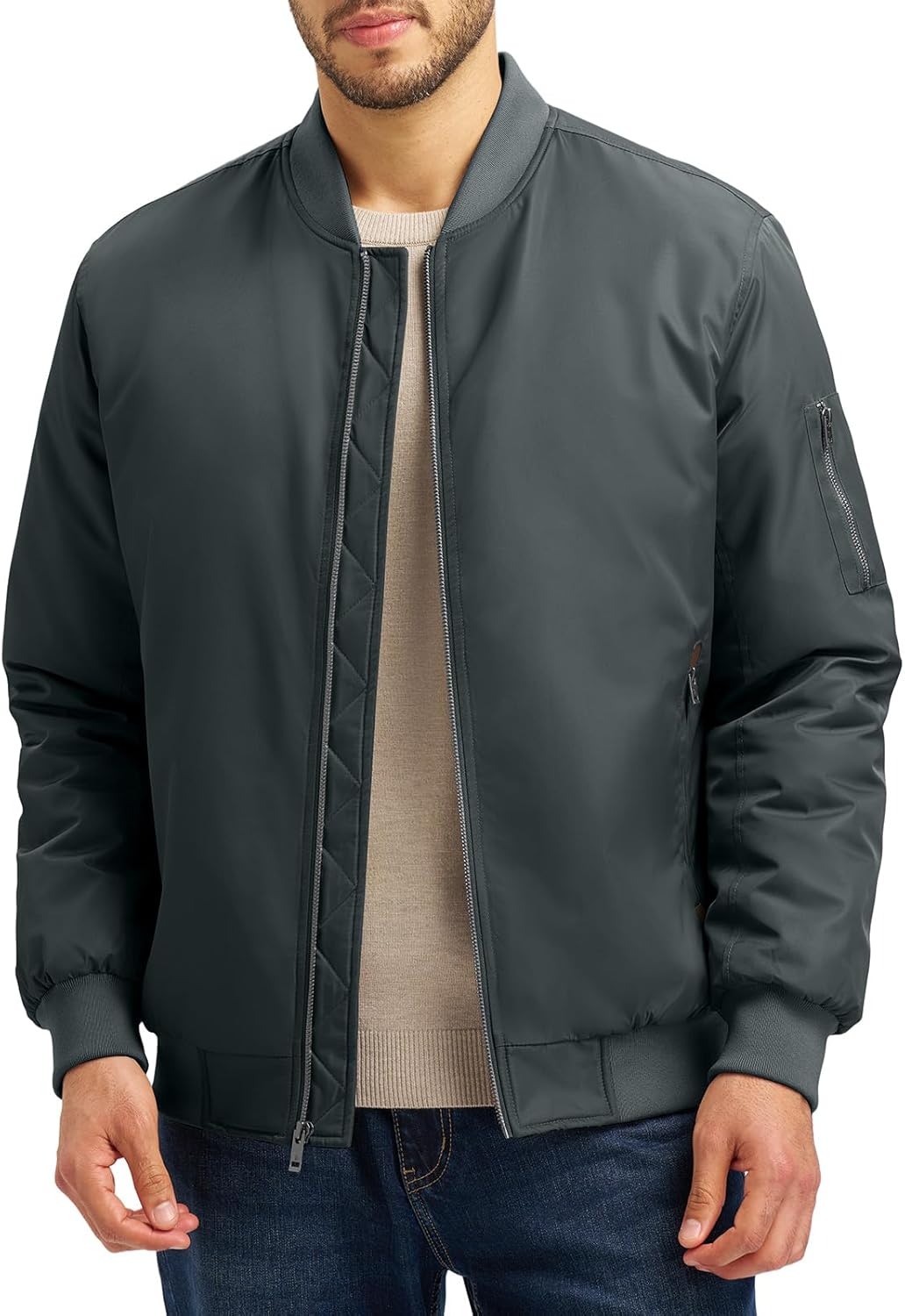Rdruko Men's Bomber Jackets Onion Quilted Winter Padded Windbreaker Zip up 4 Pockets Waterproof Satin Flight Varsity Coats - Image 7