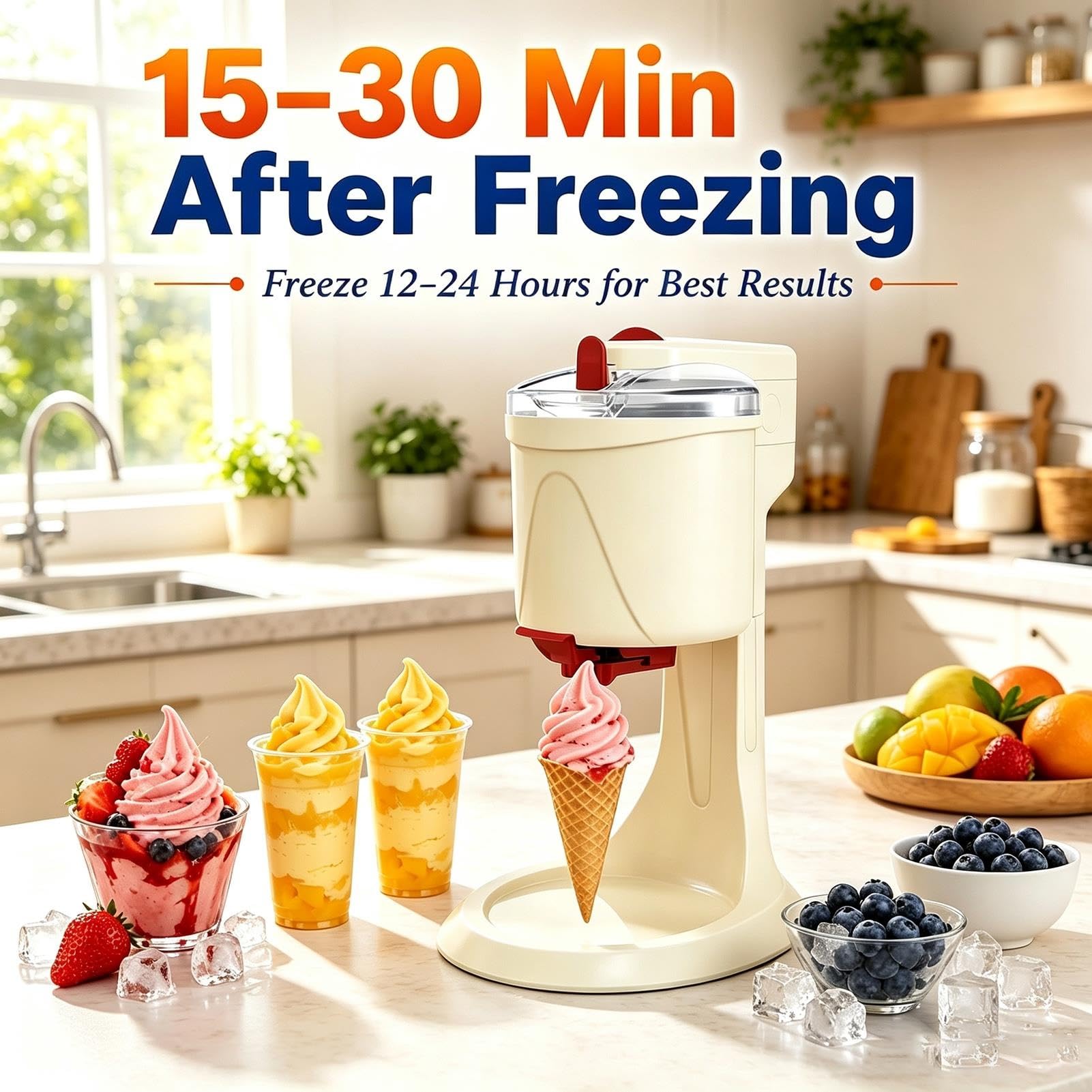 Mini Máquina Para Hacer Helados, Máquina Eléctrica Casera Para Hacer Helado Suave, Gelato Y Sundaes De Frutas Caseros, Fácil De Limpiar Y Usar, 1L, Mezcla Rápida En 15 Minutos