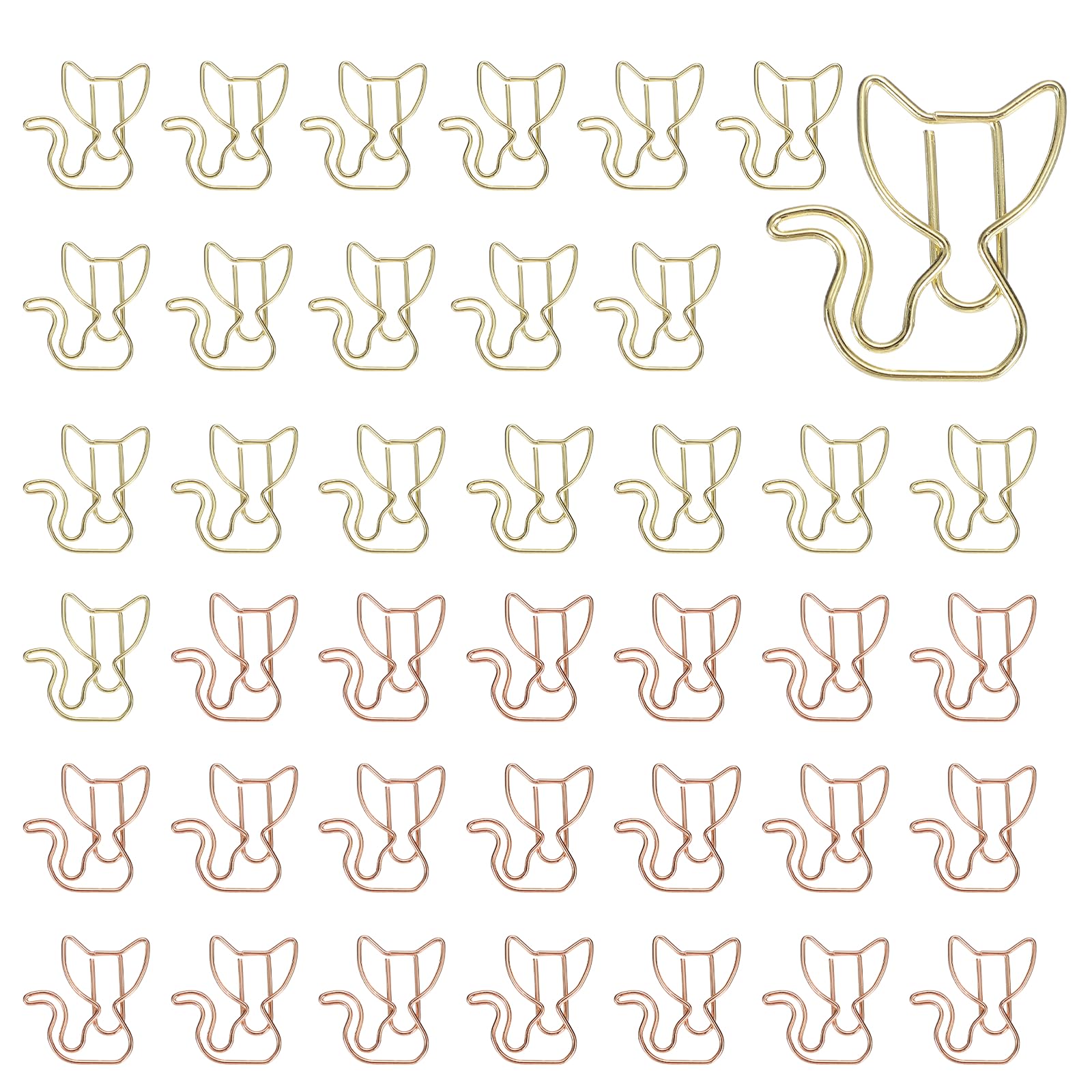 PATIKIL 40Pcs Paper Clip, Cat Shape Metal Paper Clip Rust-Proof Small Cute Lovely Decorative Bookmarks for Notebook Document Office Home Supplies, Rose Gold, Gold
