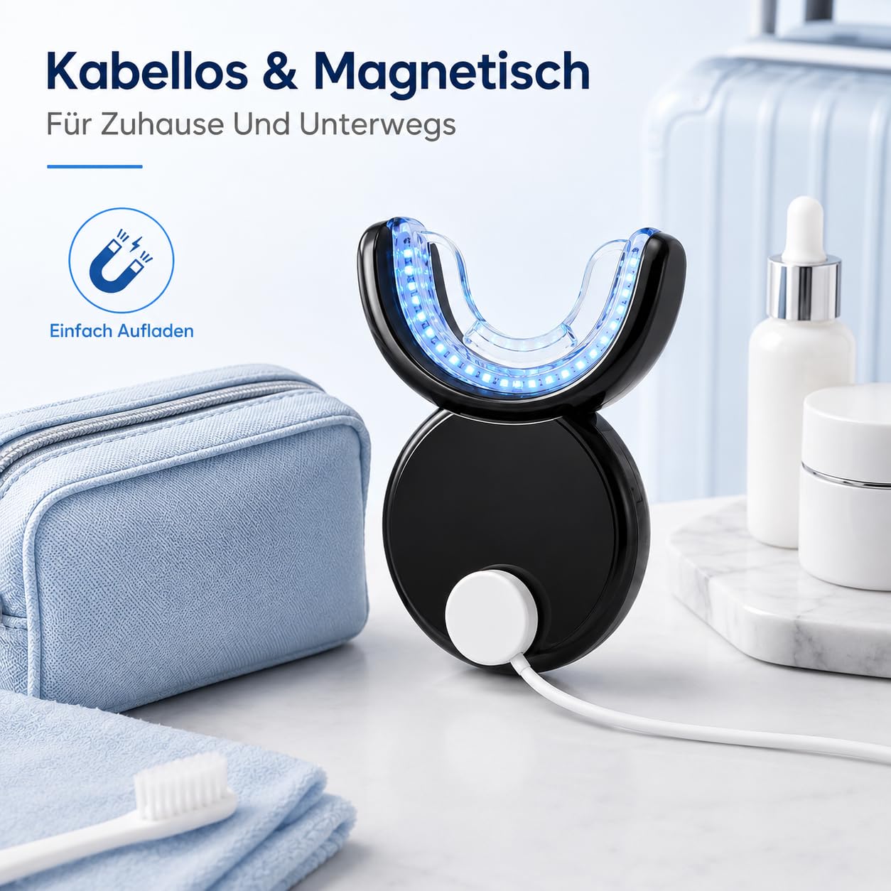 Wellawhite Teeth Whitening Zahnbleaching Set Für Zuhause Mit LED Licht Mundschiene Gel Für Gelbe Zähne Kaffee Tee Rotwein Verfärbungen (Schwarz)