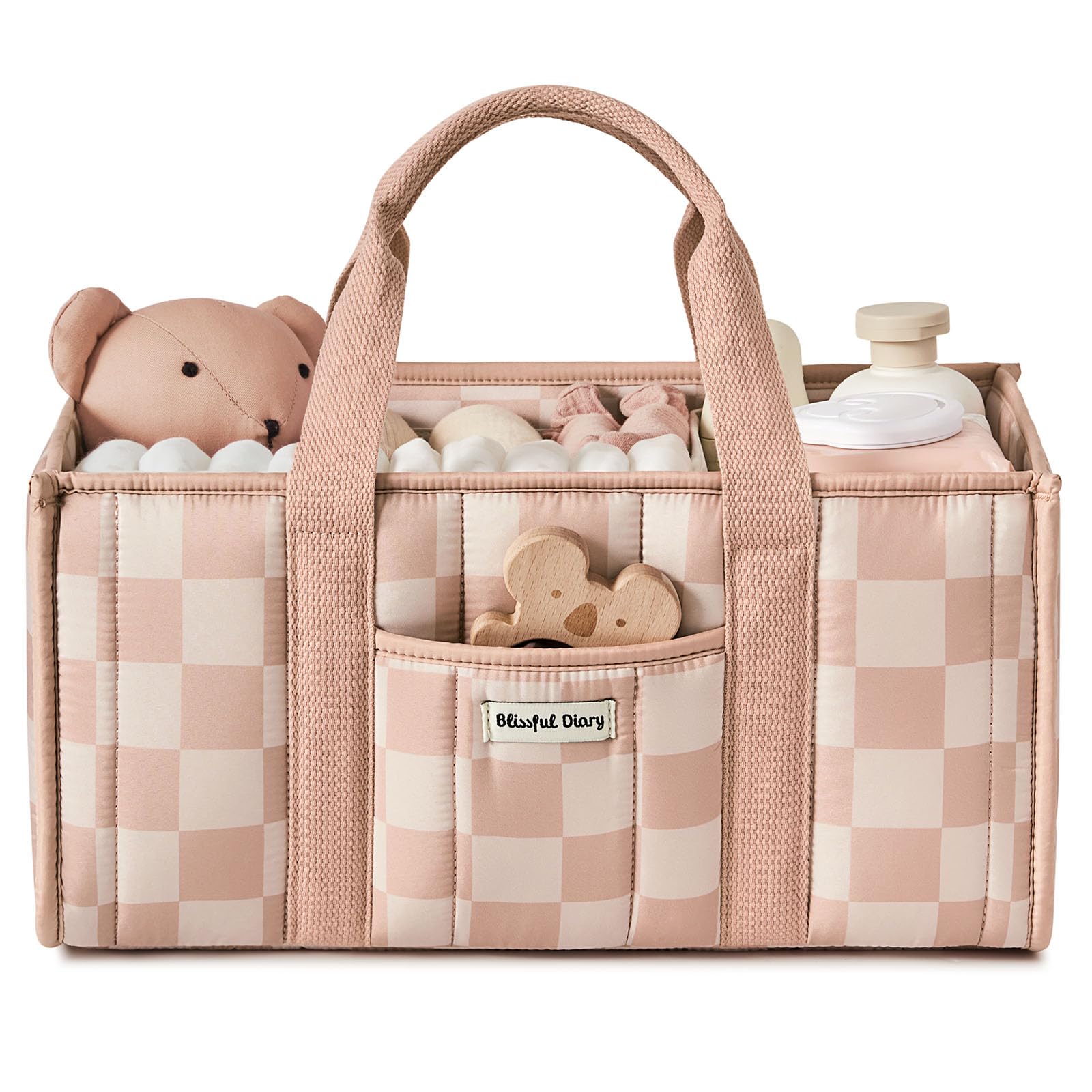 Blissful Diary Nappy Caddy Organiser, Baby Diaper Caddy for Nappy Station, Stylish Storage Basket for Newborn Essentials, Baby Shower Gifts for Girl or Boy, Pink — image 1
