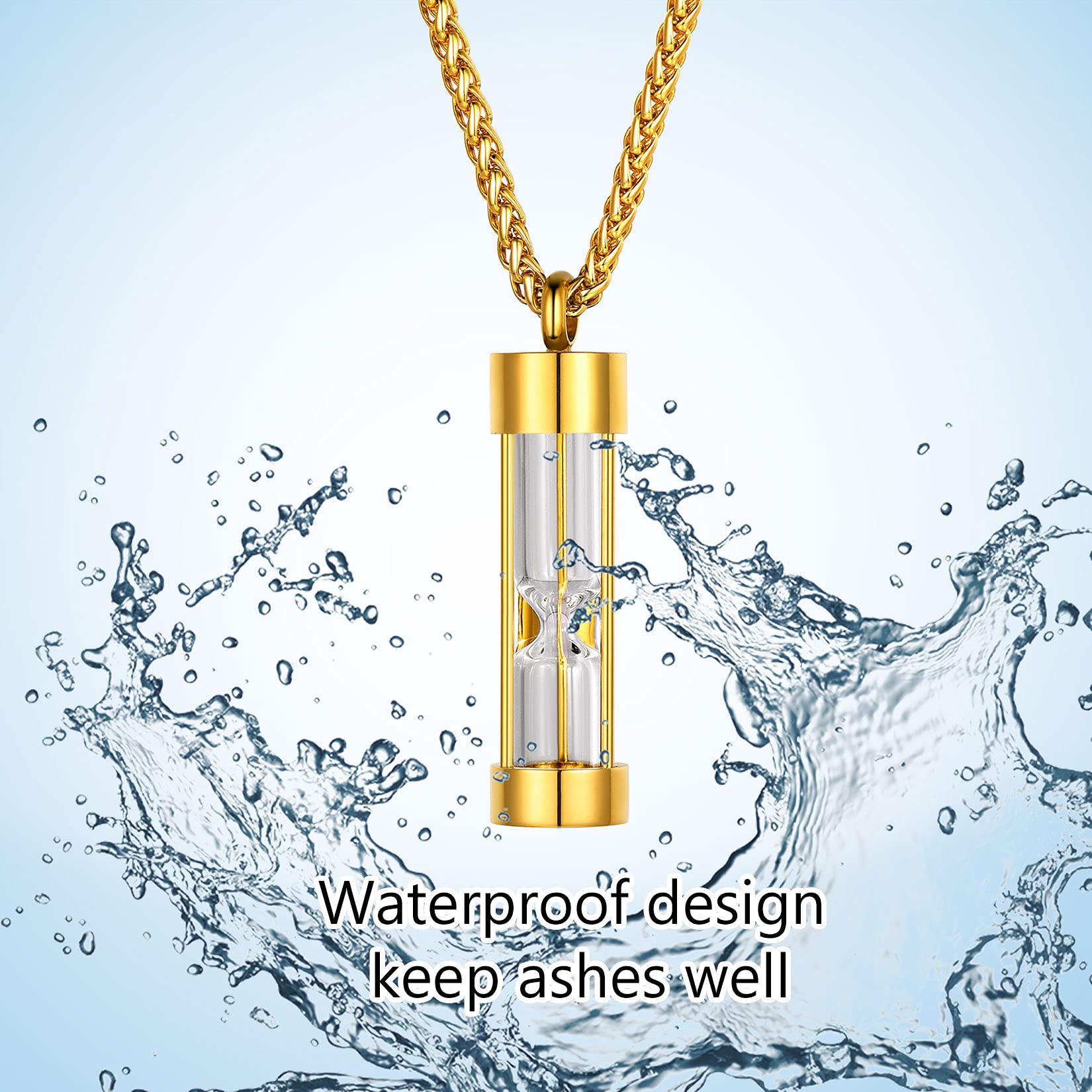Cremation Urn Necklace for Ashes Waterproof 18K Gold Plated Stainless Steel Keepsake Cremation Jewelry Timess Hourglass Urn Locket Pendant for Pet Human Ashes