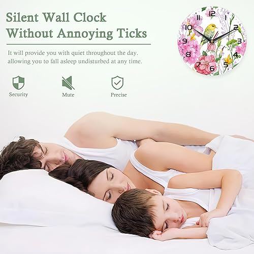 Miniatura 5 de Reloj de pared con pilas, reloj de pájaro para sala de estar, flores de acuarela, reloj de pared decorativo para sala de estar, dormitorio, baño y