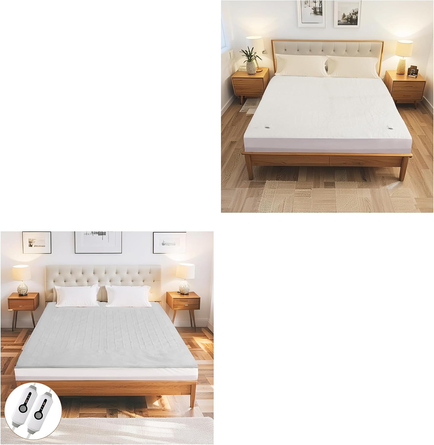 Electric Mattress Pad Queen Size 60"x80" Misty Grey & Electric Mattress Pad King Size 78"x80" White