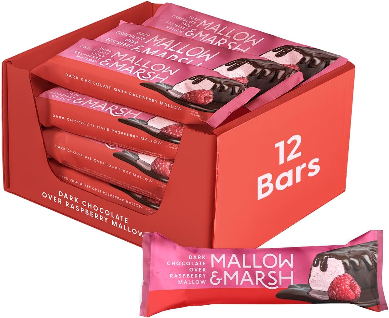 Mallow & Marsh Raspberry Marshmallow Bar Coated in 70% Dark Chocolate - Multipack – 12 x 35g