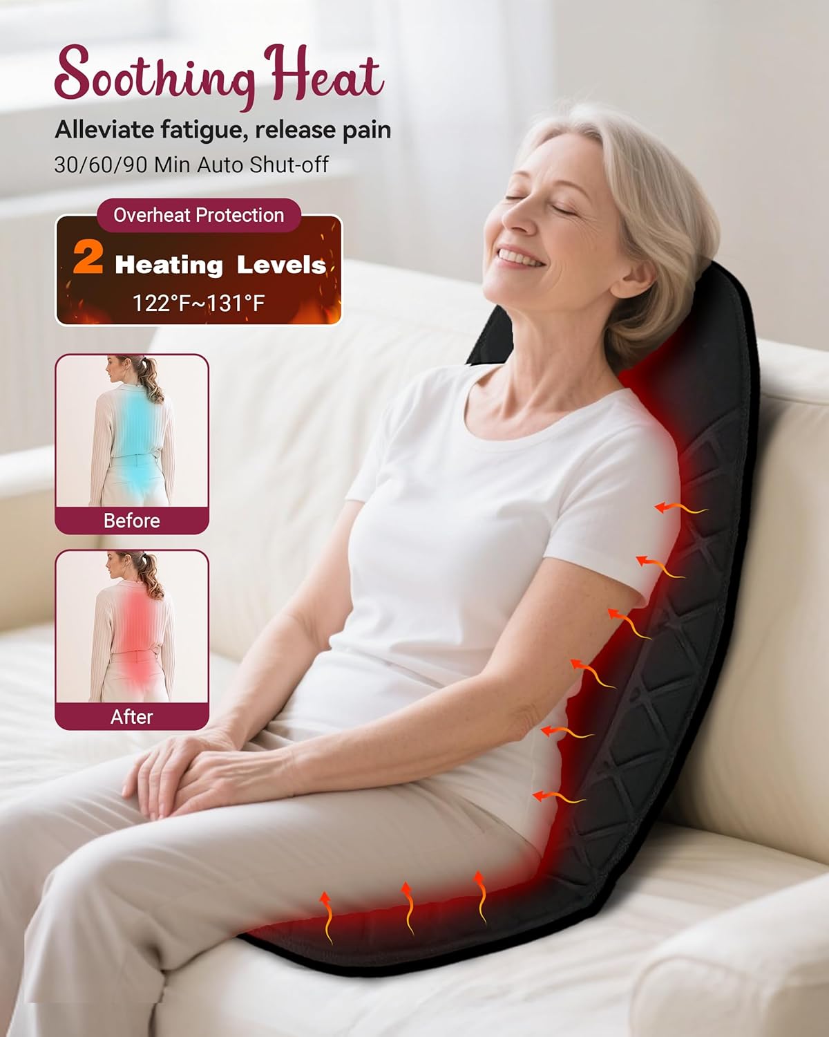 Vibraiton Back Massager for Chair, Massage Seat Cushion, Back Massage Pad with Heat,10 Vibration Motors,5 Vibration Modes,Chair Massager at Office/Home