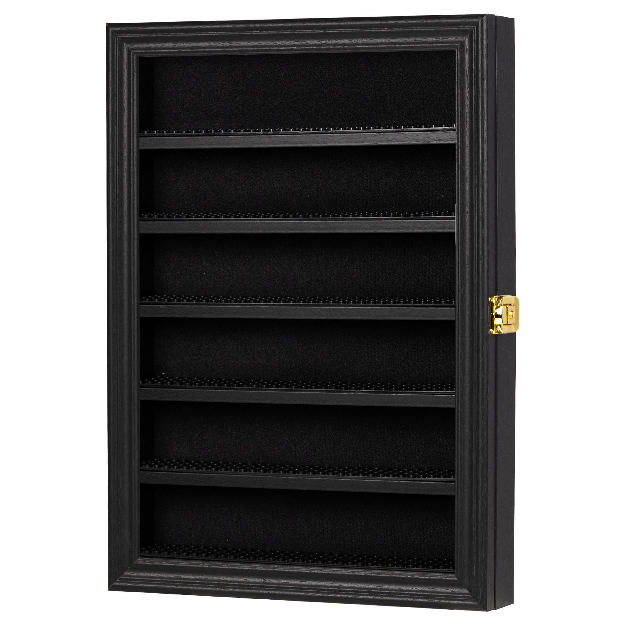 Minifigur Vitrine - Baustein Spielzeug Wandschrank Vitrine für kleine Miniatur-Sammlerstücke Mini Marken Fingerhüte, 5,71cm Höhe Regal abschließbar UV-Schutz Tür (Klein - Schwarzer Rahmen)