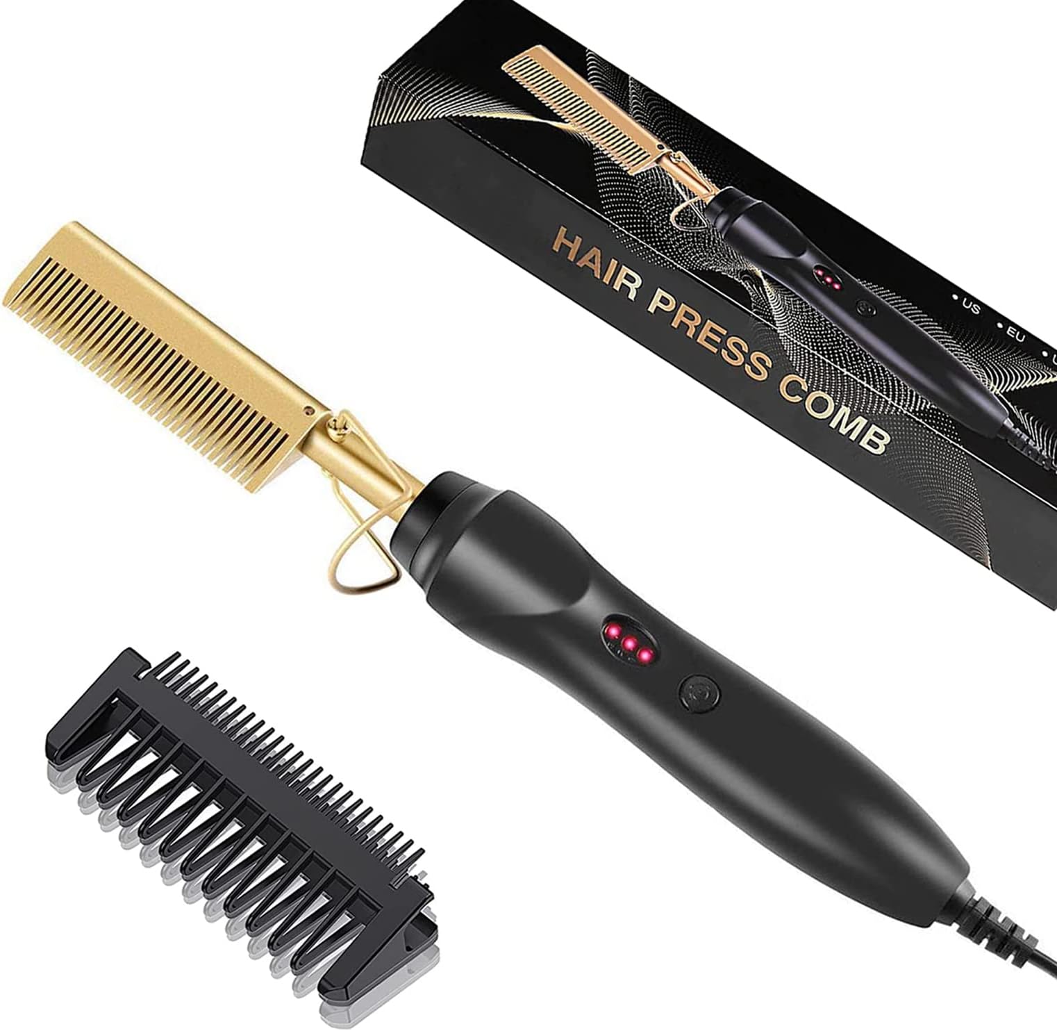 Hot Comb, Electric Hot Comb, Professional High Heat Ceramic Hair Press Comb, Multifunctional Copper Hair Straightener, Suit for American African Hair (Gold)