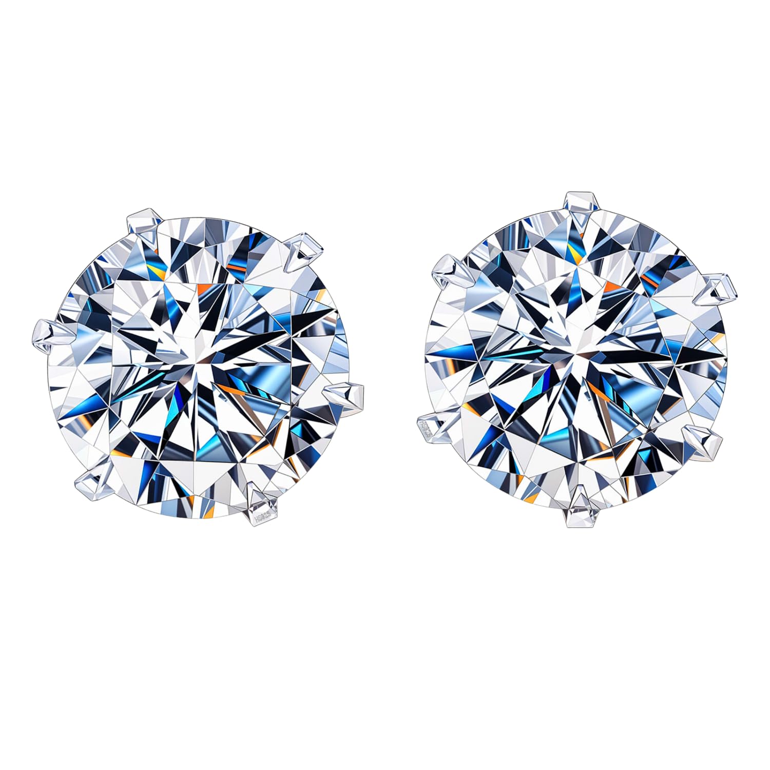 HIGHSPARK 925 Silver Solitaire Stud Earrings | 92.5 Sterling Silver & Round Brilliant Cubic Zirconia Tops for Men Women