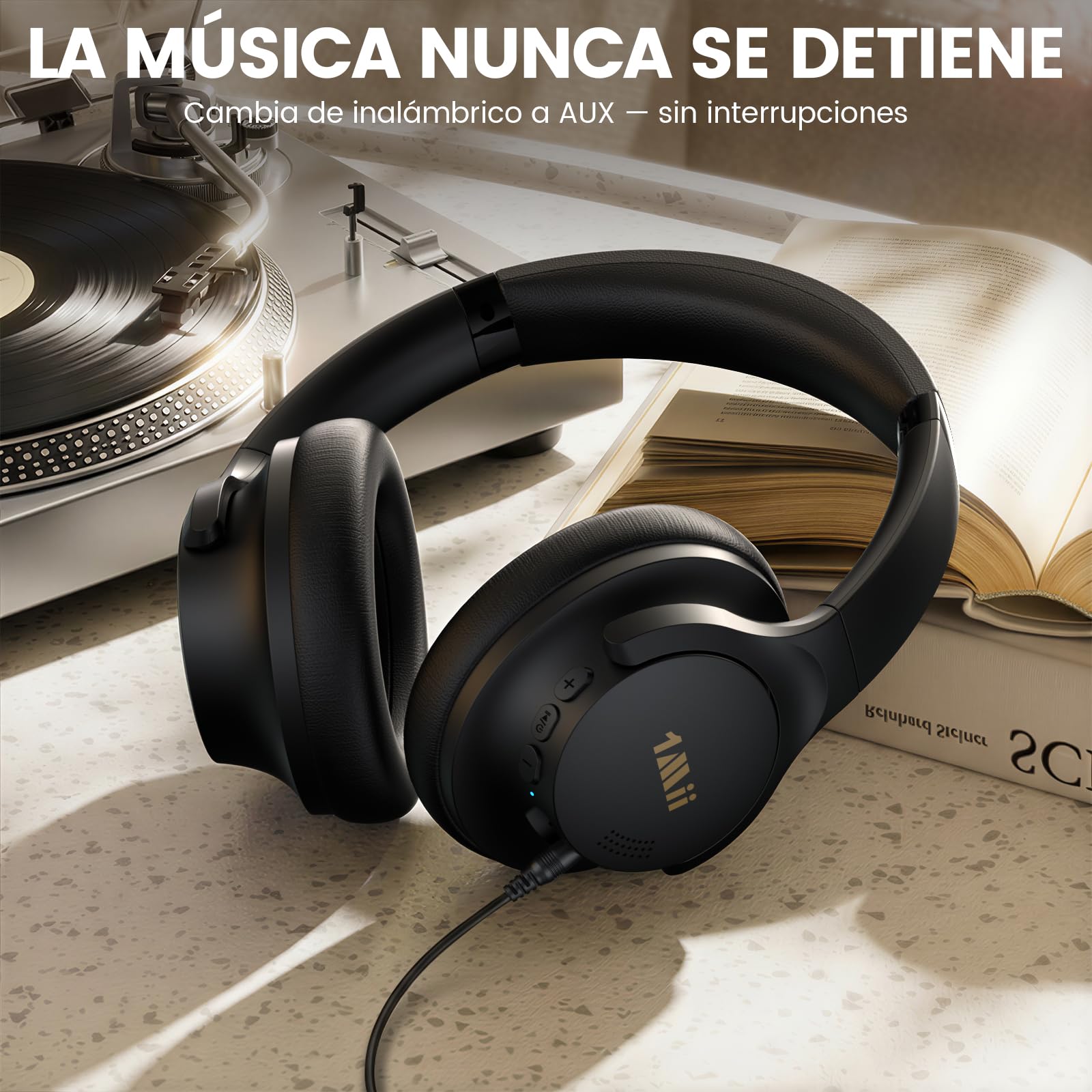 1Mii Y8 Cascos Bluetooth 6.0 Inalámbricos con ANC Híbrido, LDAC Hi-Res | Auriculares Diadema con Cancelación de Ruido Activa, 100H Autonomía, Graves Profundos, EQ con App, Plegables y Cómodos