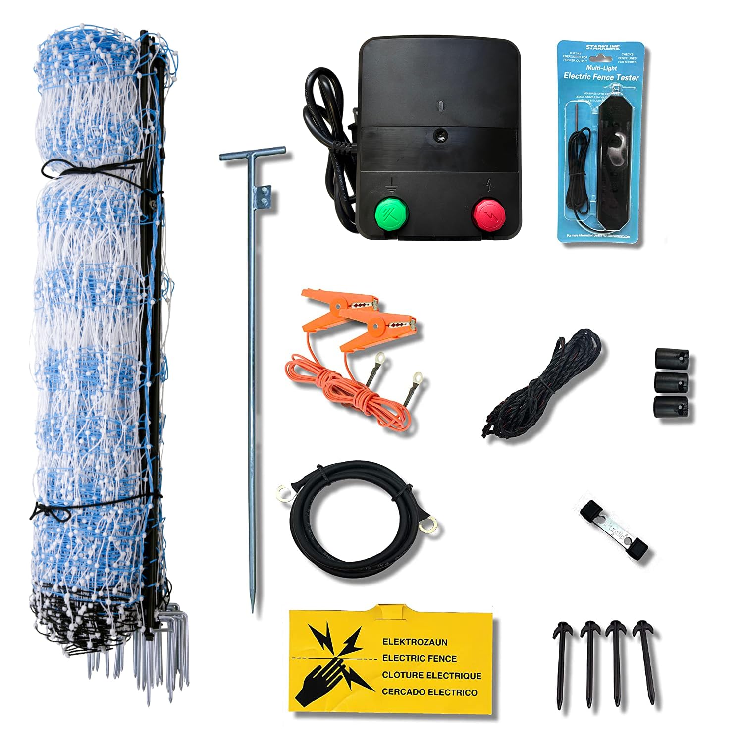 Starkline 42" x 164' Standard Electric Poultry Netting Kit with A/C Energizer (11/42/3) Electric Chicken Fence Kit for Backyards, Homesteads, and on Farms and Ranches