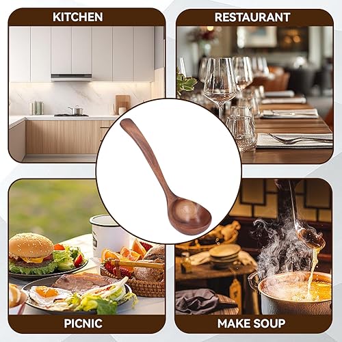 Miniatura 5 de Wooden Ladle for Cooking, Wooden Soup Spoons Wood Serving Spoon, Long Handle Scooper Wood Spoon for Soup