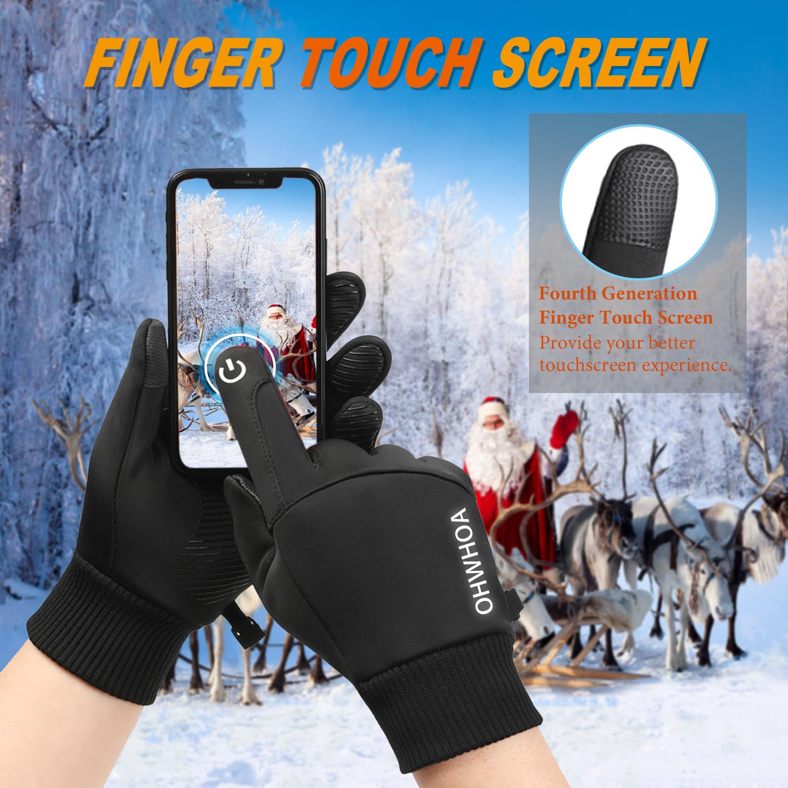OHWHOA Guanti Invernali Antivento Termici Impermeabili per Uomo e Donna, Guanti da Caldi Sportivi con Touch Screen per Moto, Bici, Corsa, guida, Sci, Snowboard, Alpinismo