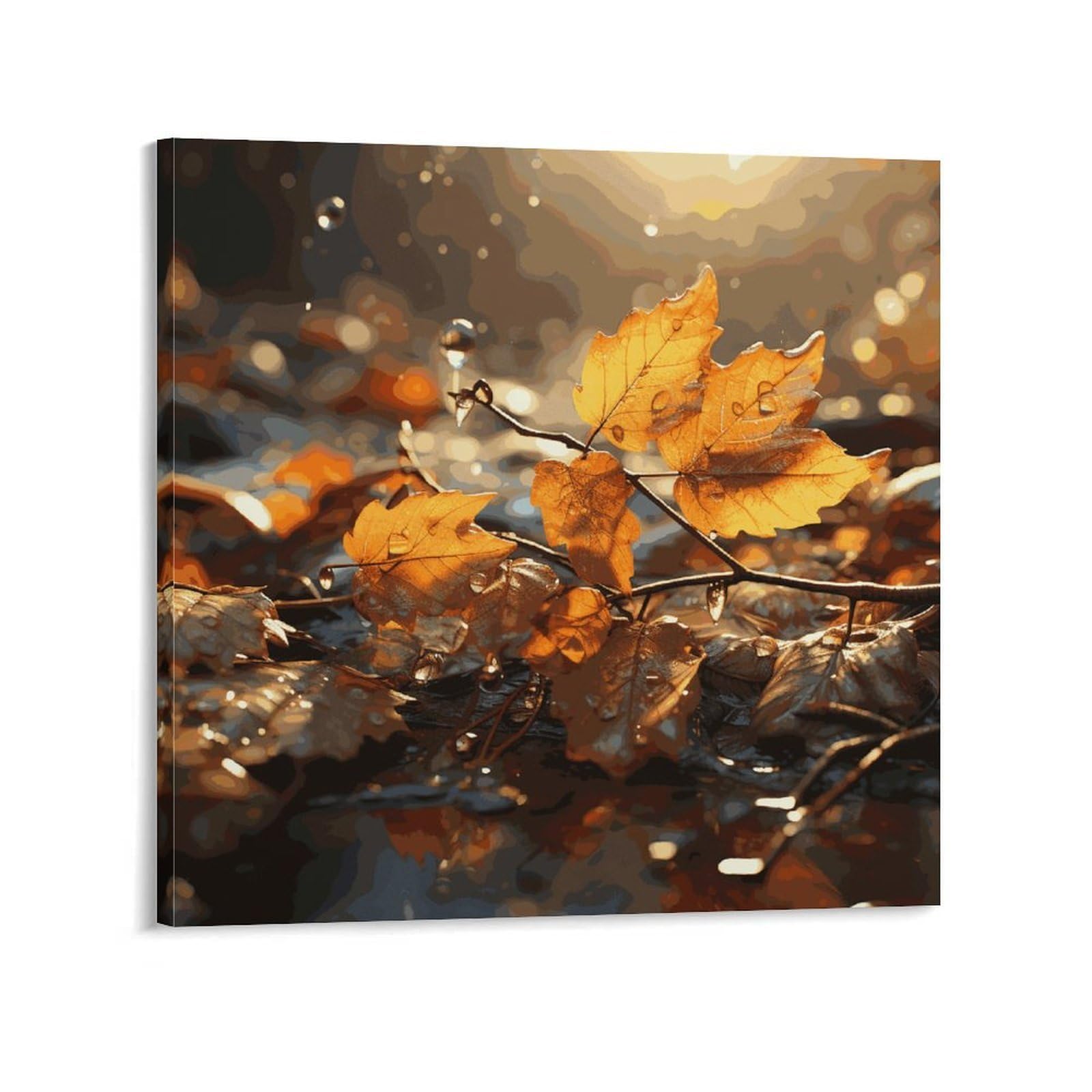 KLOPH Autumn Leaves Canvas Wall Art for Living Room 10x10inch Modern Artwork Painting for Bathroom Hanging Canvas Prints Aesthetic Wallart for Bedroom Kitchen Office Wall Decor