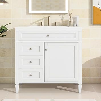 30 Bathroom Vanity with Sink Free Standing Bath Vanity with Drawers Sturdy Solid Wood Vanity Storage Cabinet White Closing Doors 30 Bathroom Vanity 1416