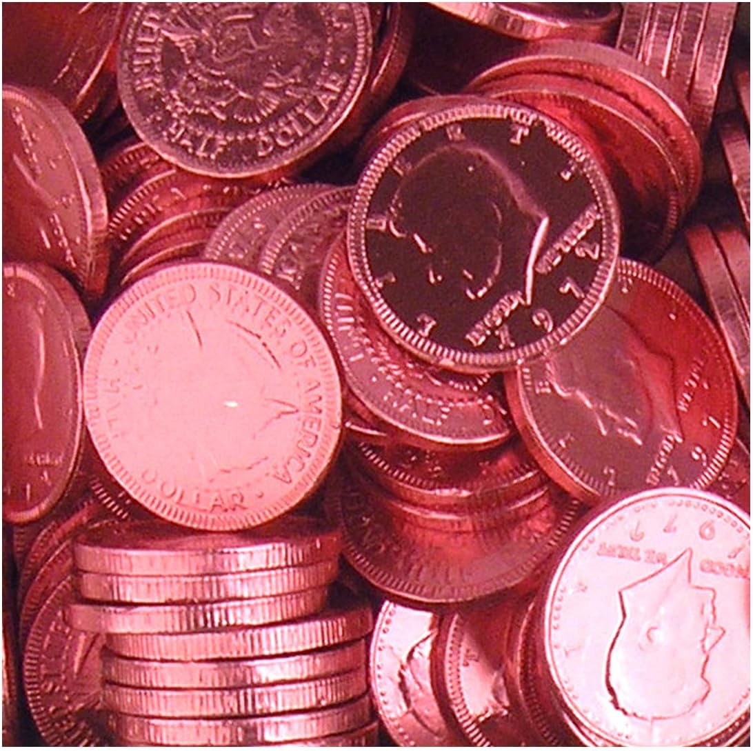 Fort Knox Metallic Foiled Milk Chocolate Pretty Pink Large Coins in 1 Lb. Mesh Bag