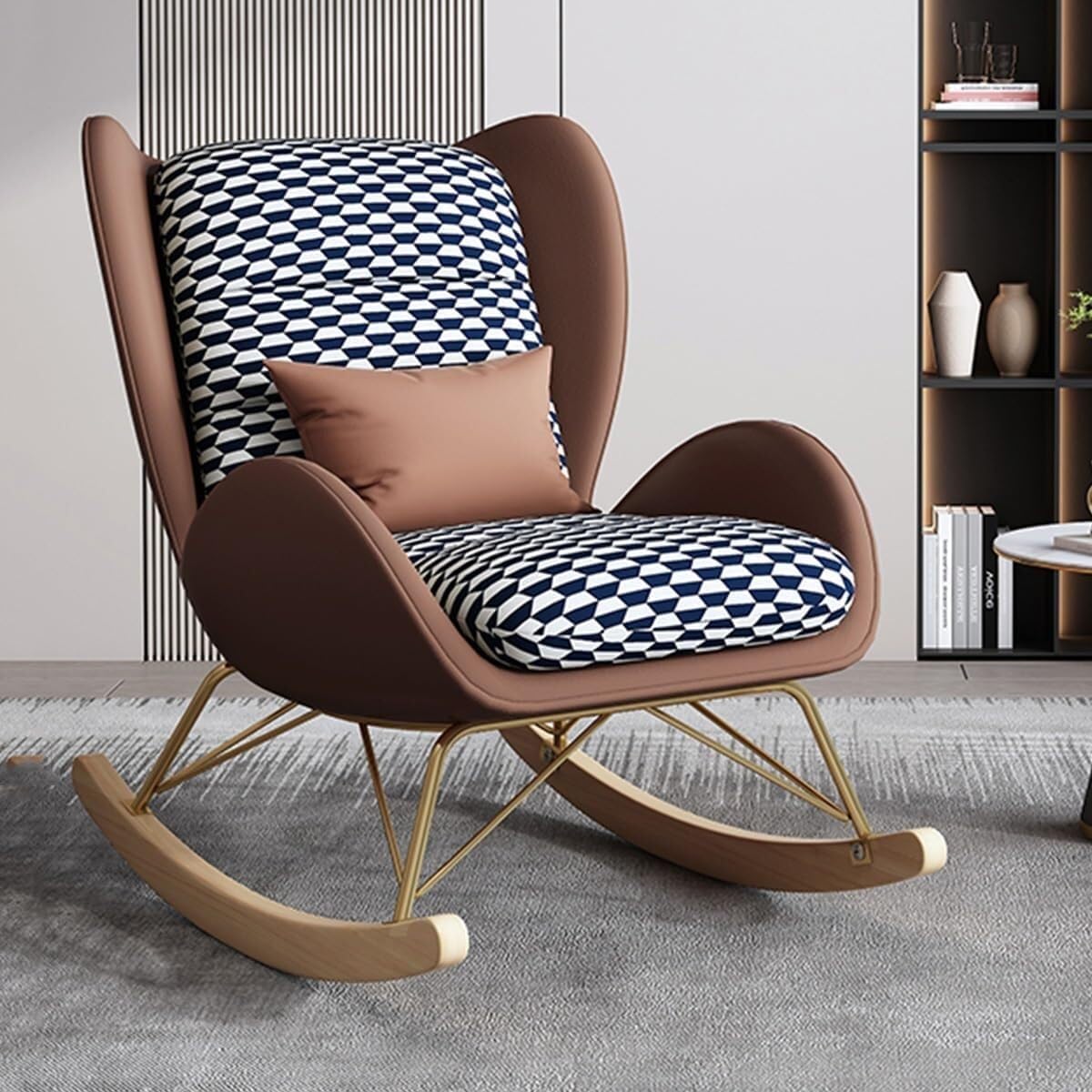 YXCUIDPIndoor Glider Rocker Chair Accent Rocking Chairs Upholstered Living Room Chair Sofa Chair Comfy Recliner(Brown)