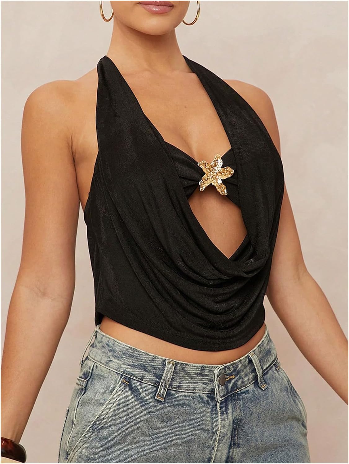 SOLY HUX Women's Halter Top Cut Out Draped Front Sleeveless Tie Backless Crop Tank Tops - Image 4