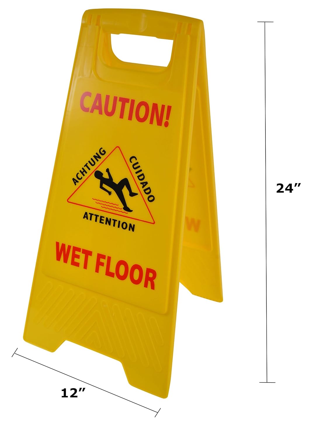 Janico 1070 Wet Floor Caution Sign, Multi-Lingual, 2 Sided, Yellow (Pack of 1)