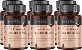 pureclinica Hyaluronic Acid 300mg x 1080 Tablets (6 Bottles of 180 Tablets - 3 Years Supply). Triple Strength Hyaluronic Acid. 300% Stronger Than Any Other HLA Tablet