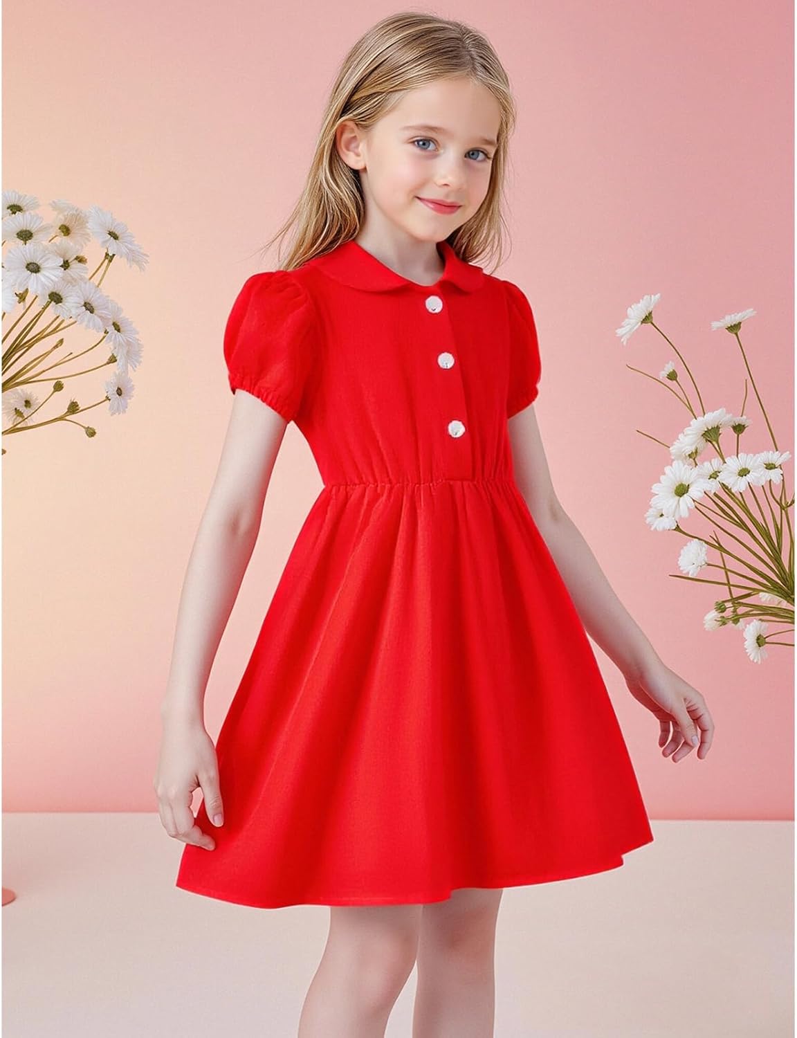 Toddler Girl Dress with Puff Sleeve Baby Tutu Sundress Casual Outfit Cute Dress for Girls 1-7Y - Image 2