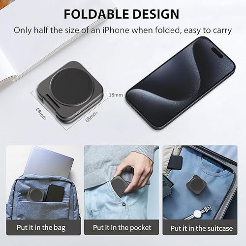 Miniatura 4 de KUXIU - Mini cargador inalámbrico plegable 2 en 1 para Apple, estación de carga magnética de aleación de aluminio compatible con iPhone