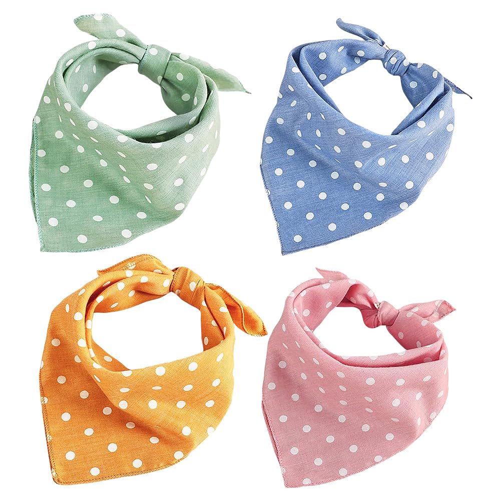 Hugede Multicolor 4 Pcs Polka Dot Dog Bandana Pet Triangle Bibs Scarf Adjustable Cat Dog Neckerchief Cute Square Dogs Kerchief Summer Puppy Bandanas For Dogs Cats Puppy