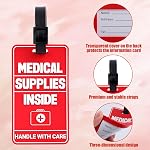Étiquettes de bagages médicales 2pcs, étiquette de bagage en design tridimensionnel avec cartes d'information sur les dispositifs médicaux & 2 sangles robustes pour divers bagages ou sacs à dos