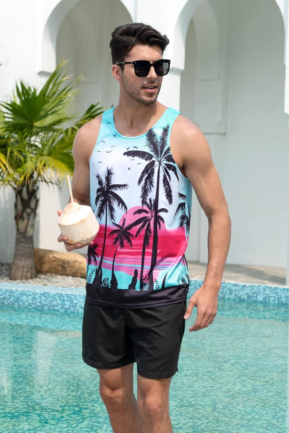 uideazone Mens Beach Tank Top Summer Sleeveless Shirt Graphic Quick Dry Gym Workout Tank Top - Image 3
