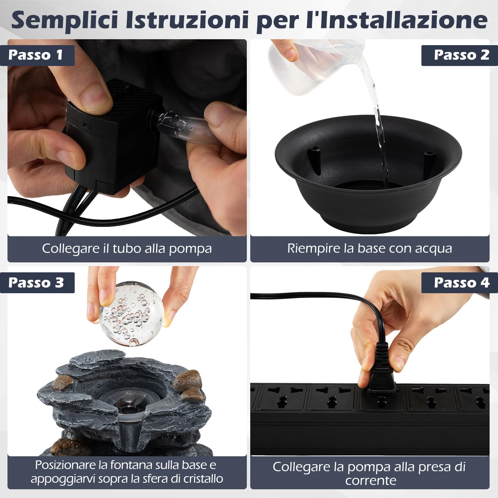 COSTWAY Fontana Zen da Interno, Fontana da Tavolo a Cascata con Luce LED, Pompa Silenziosa e Velocità dell'Acqua Regolabile, Fontanella Decorativa per Soggiorno, Ufficio e Camera da Letto (Modello 2)