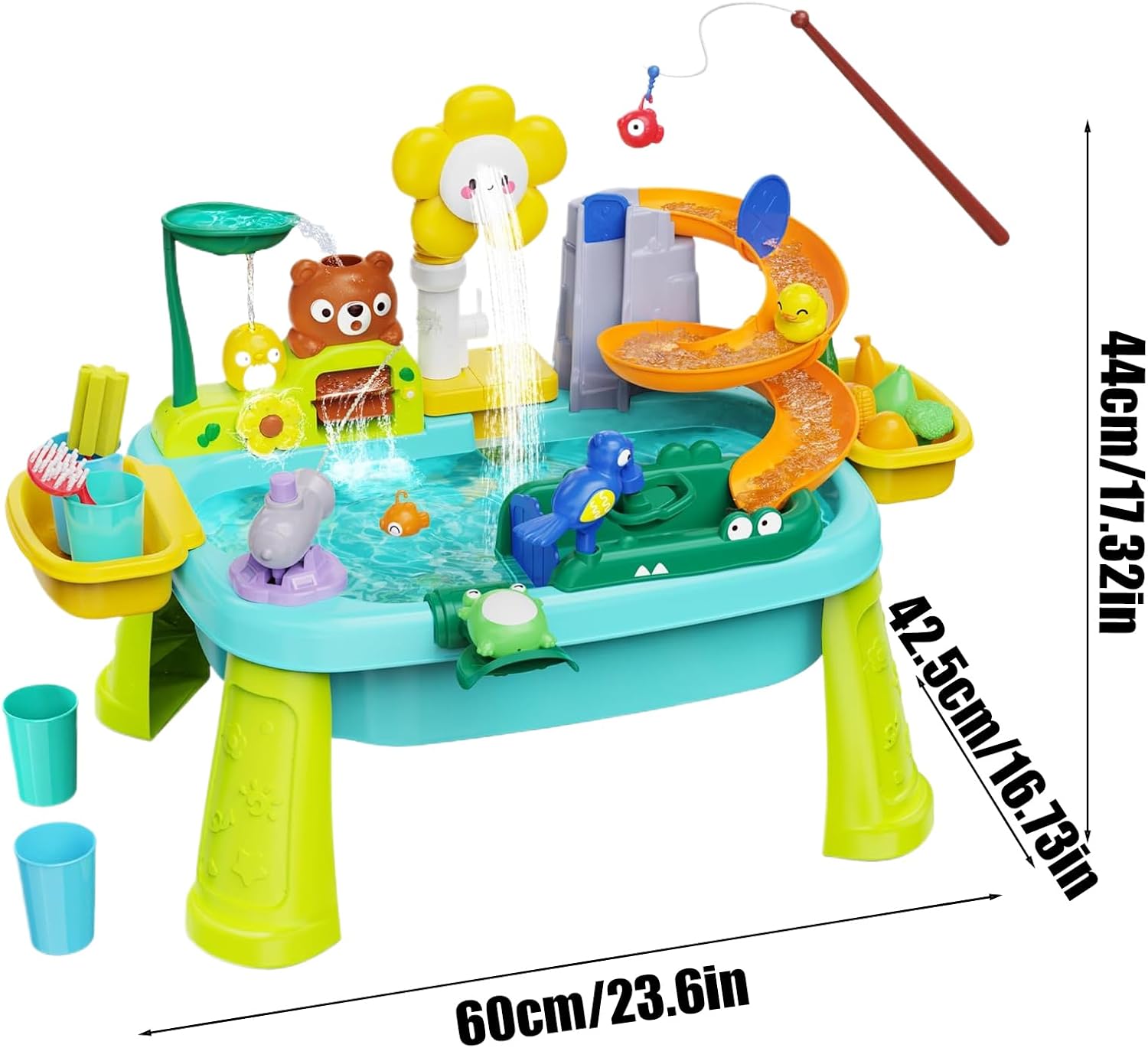 Sand and Water Table, Sensory Water Table with Electric Pump, Educational Sensory Toy Fishing Game for Imitation Game 3-8 Years Old Boys Girls Ideal for Park Swimming Pool Home