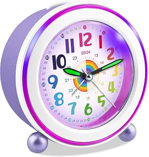 Analogue Alarm Clock Kids Without Ticking for Kids Room | Children's Alarm Clock for Girls Boys with Night Light and Snooze Function, Battery Operated Learning Alarm Clock for School