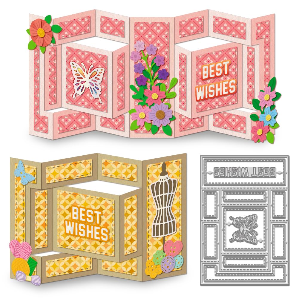 WADORN 3D Greeting Card Cuts for Crafts, Rectangl Card Frame Metal Cutting Dies Stencils Blessing Words Metal Embossing Stencil Cutting Template for DIY Scrapbooking Pop-up Card Album Craft Decor