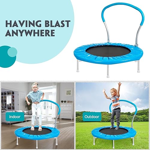 Vista 17 de Lyromix Trampolín para niños de 36 pulgadas con asa, mini interior para niños, pequeño rebotador, fitness para adultos para uso en interiores