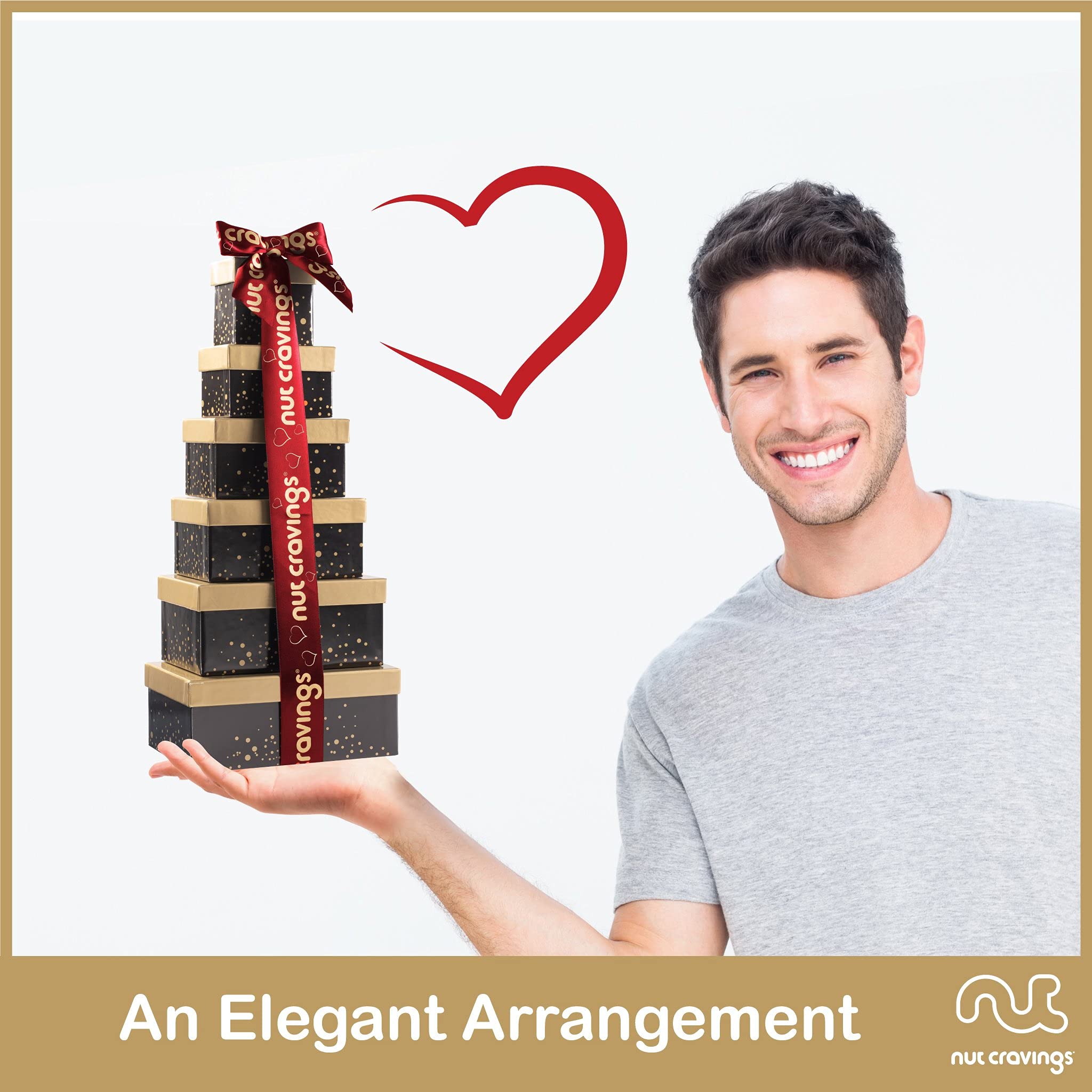 Dried Fruit & Nuts Gift Basket Black Tower + Red Ribbon (12 Piece