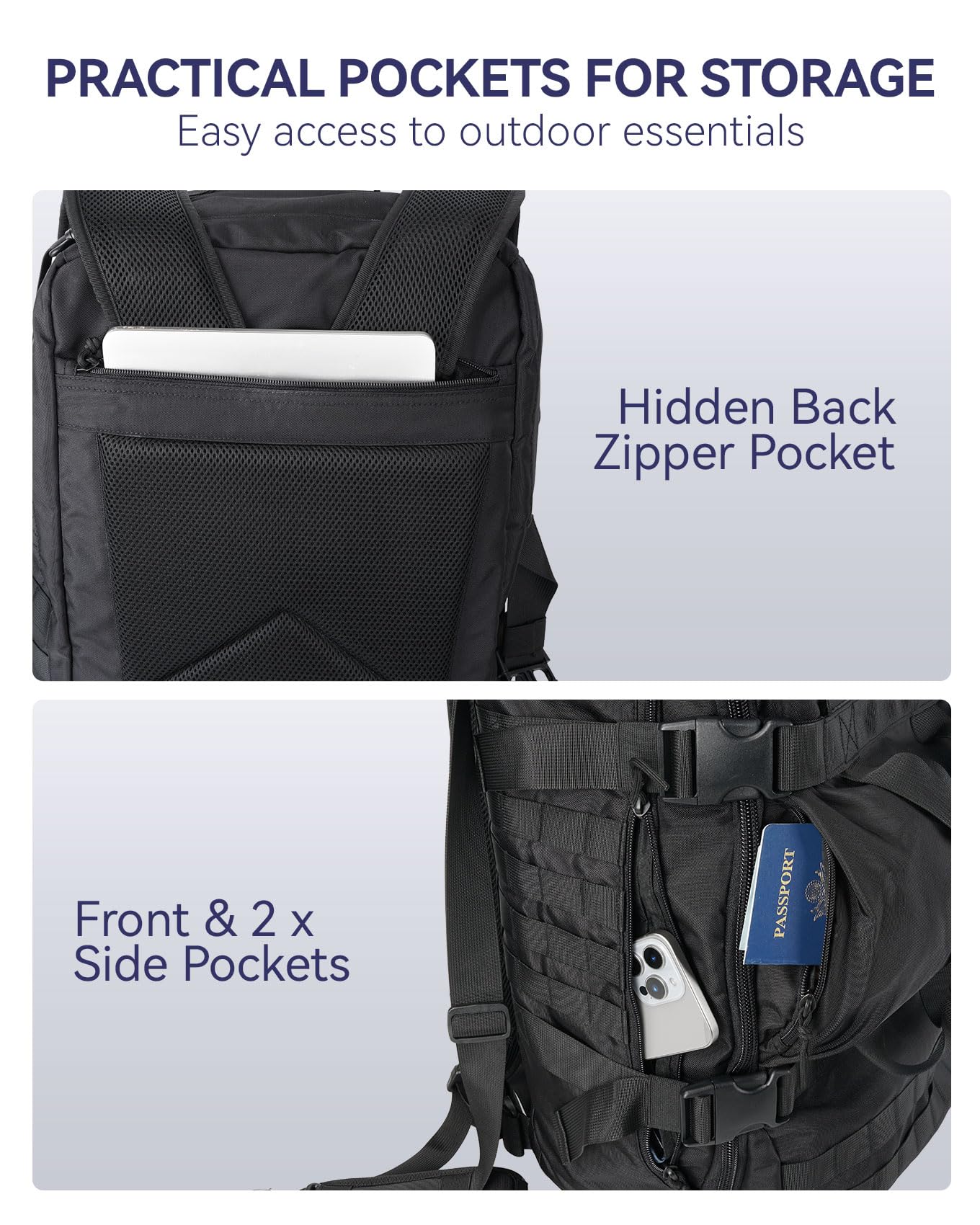 Arxus Taktischer Rucksack 60L Große Reiserucksack Herren Damen Reisetasche | Luggage Handgepäck Tasche, Multifunktions Wanderrucksack Handtasche Crossbody Bag, Sporttasche für Wander Trekking Camping