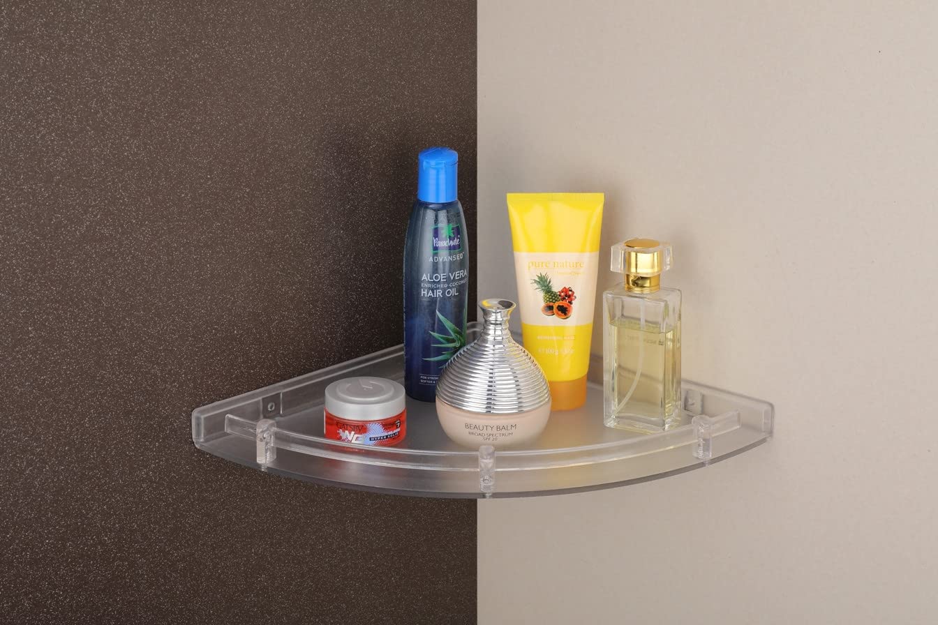 HARMONUS Premium Bathroom Accessories ABS Corner Shelf/Kitchen Shelf/Bathroom Shelf and Rack/Wall Storage Shelf/Bathroom Accessories (Set of 2 Fancy Corner 10 X 10 CM - Transparent Colour) (B0BJ956N6X) Amazon Price History, Amazon Price Tracker