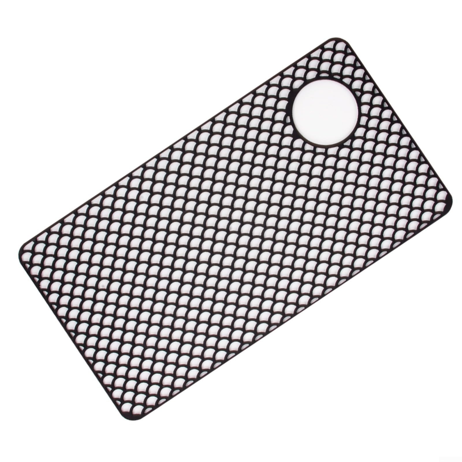 AIKEOU Silicone Sink Mat for Kitchen, 72x38cm Non-Slip Protector Grid, with Drain Hole, Heat Resistant Bottom Liner, for Centre Drain Sinks, Dishwasher Safe,Black