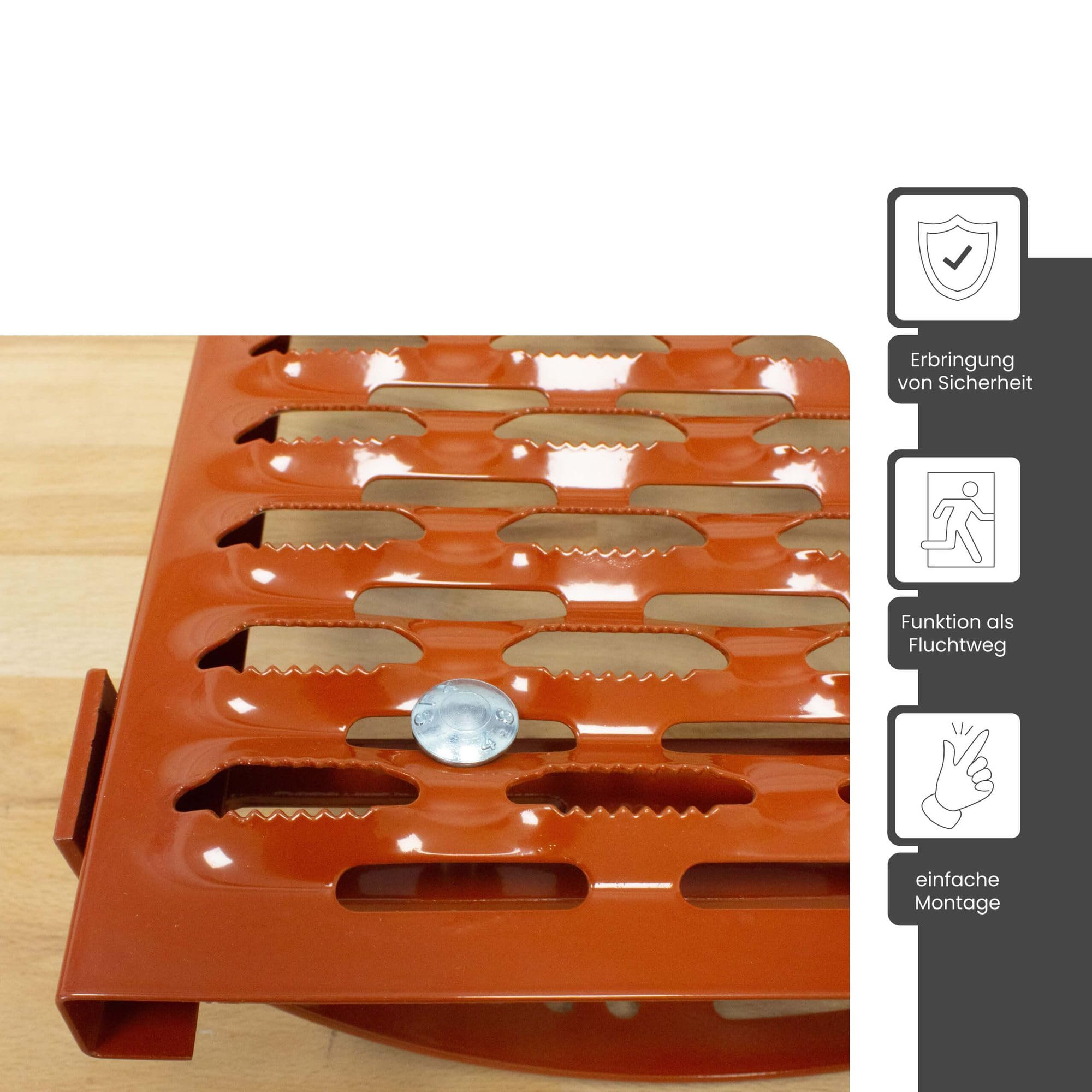 Laufrost Set für flache Dachziegel 60cm, Dachtritte für Schornsteinfeger Ziegelrot, inkl. Montagematerial für sichere Dachbegehung