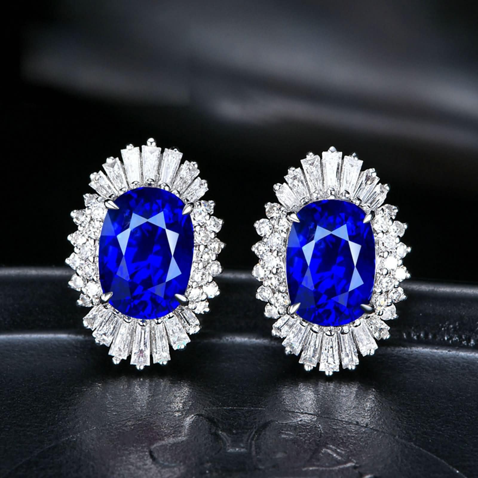 9K / 14K / 18K / 18Kt Damskie Białe Złote Kolczyki 4 Szafir Owalny 1,5 Ct, Kobiety Srebrno-Niebieskie Kolczyki